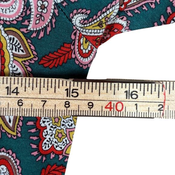 Boden Paisley Midi Dress | Green Pink Boho Print Flowy V-Neck | Boho Size 4R - Picture 9 of 12
